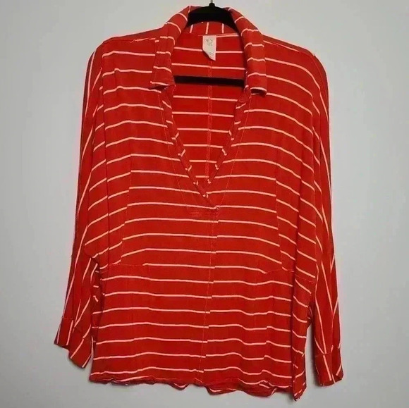 Free People We The Free Can't Fool Me Striped Orange and White Tee Size Small - Picture 5 of 16